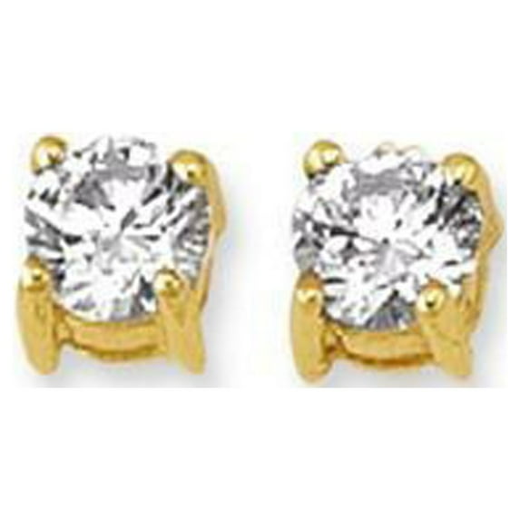 14k Yellow Gold Shiny 5.0mm Round Faceted White Cubic Zirconia Stud Earrings