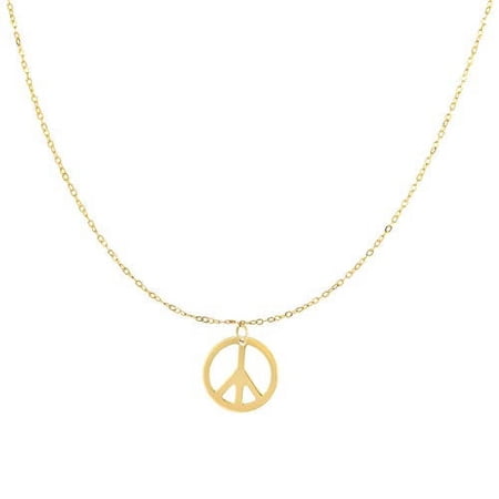 JewelStop 14K Yellow Gold Shiny Center Open Silhoutte Peace Symbol Element Anchored to Link Chain
