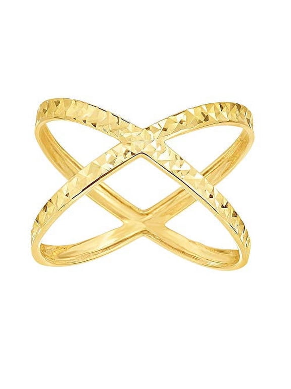 JewelStop 14K Yellow Gold Shiny and Diamond-cut"x" Shape Ring Size 8, 1.5gr.