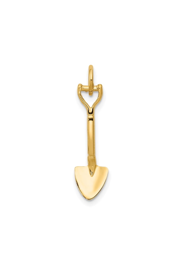 14k Yellow Gold Shovel Pendant Charm, Polished 3D Spade Gardening Jewelry