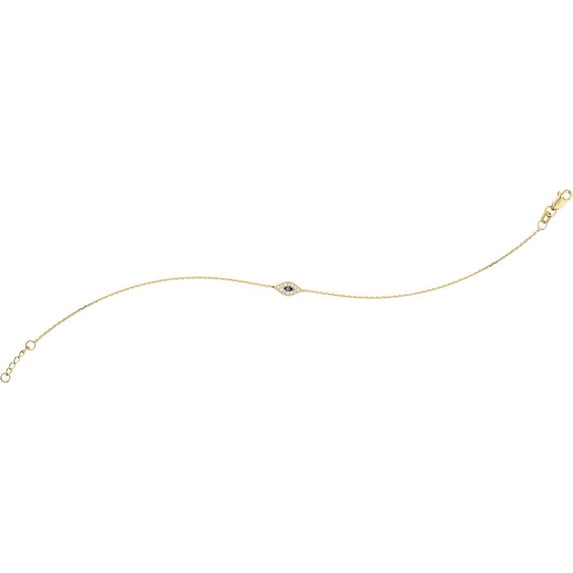 14k Yellow Gold Side-ways Adjustable Mini Cubic Zirconia Evil Eye Bracelet- 7.50 Inch