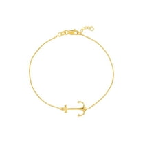 14k Yellow Gold Side-ways Nautical Ship Mariner Anchor Bracelet 7.50 Inch Link Bracelet for Women