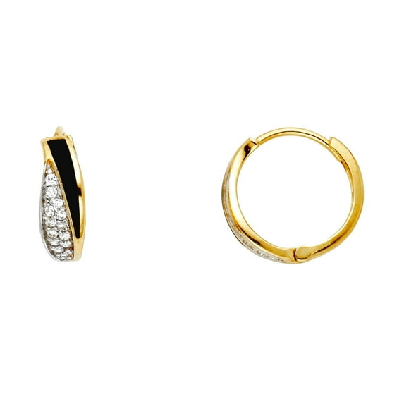14k Yellow Gold Simulated Onyx and Cubic Zirconia Hugging Earrings Earrings 10x10mm Stud Earring for Women