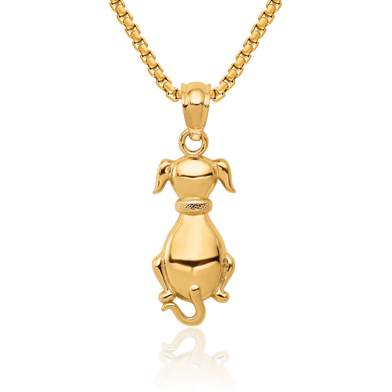 14K Solid Yellow Gold Dog Necklace Chain Pendant Charm