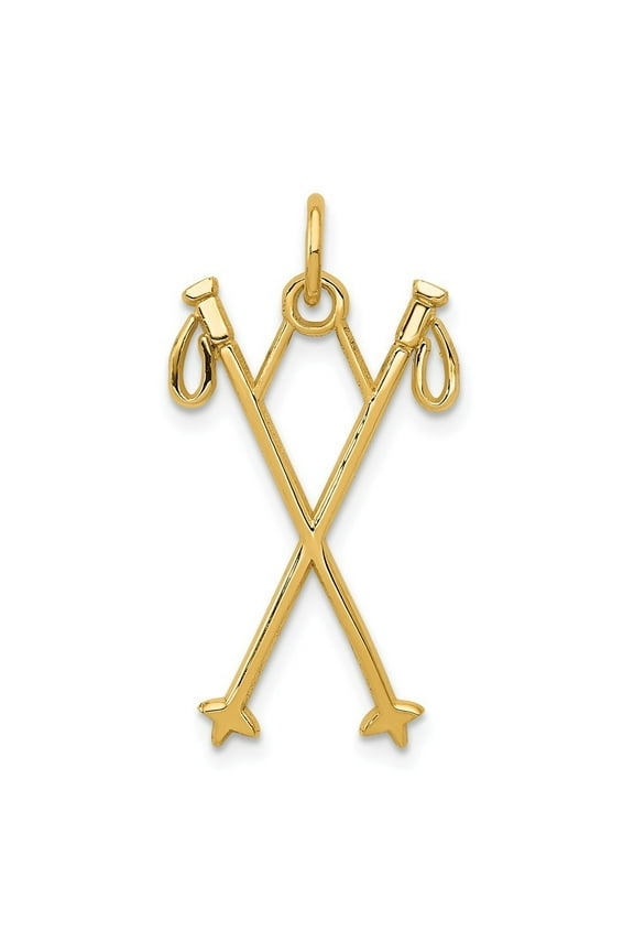 14k Yellow Gold Ski Poles Charm - .7 Grams - Measures 26x14mm Wide