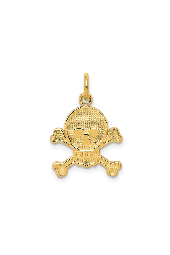 14k Yellow Gold Skull and Crossbones Pendant Charm, Pirate Gothic Biker Style, Unisex, Jewelry Stores Network