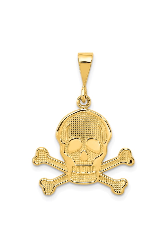 14k Yellow Gold Skull and Crossbones Pendant for Men or Unisex with Textured Pirate Design, Gothic Biker Rocker Necklace, Bold Edgy Statement Jewelry for Rebellious Style