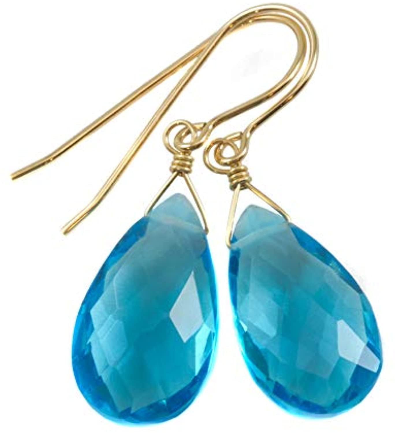MJLULU Simulated Champagne Topaz Dangle Earrings - 14k Gold-Plated, Hypoallergenic Birthstone Jewelry