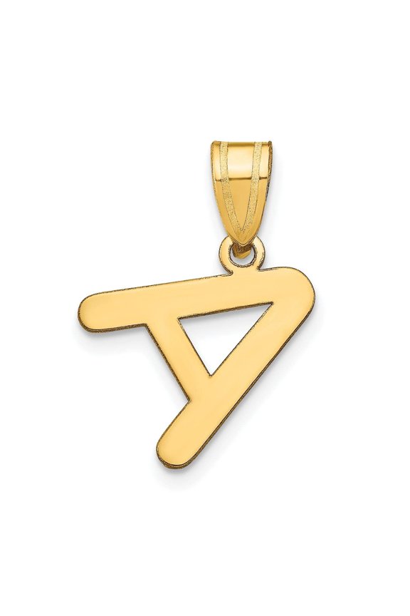 14k Yellow Gold Slanted Design Bubble Letter A Initial Pendant