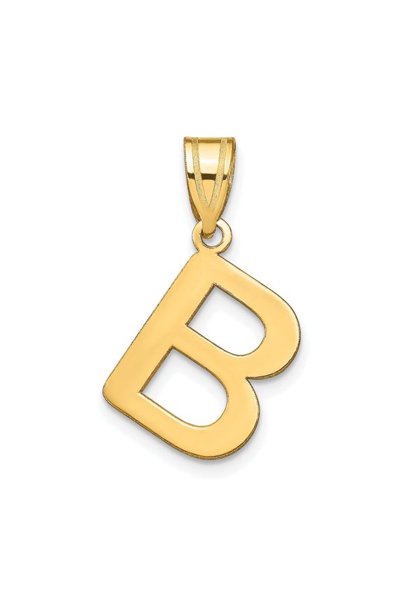 14k Yellow Gold Slanted Design Bubble Letter B Initial Pendant