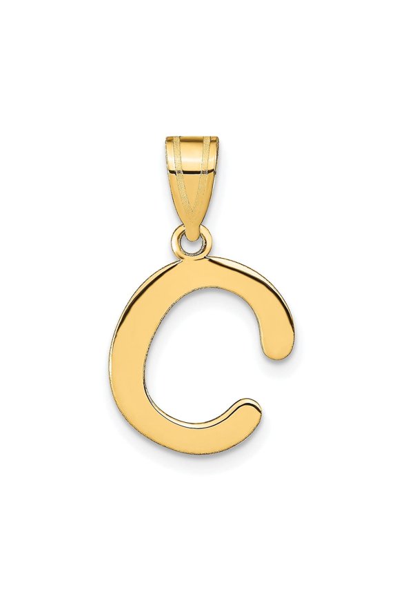 14k Yellow Gold Slanted Design Bubble Letter C Initial Pendant