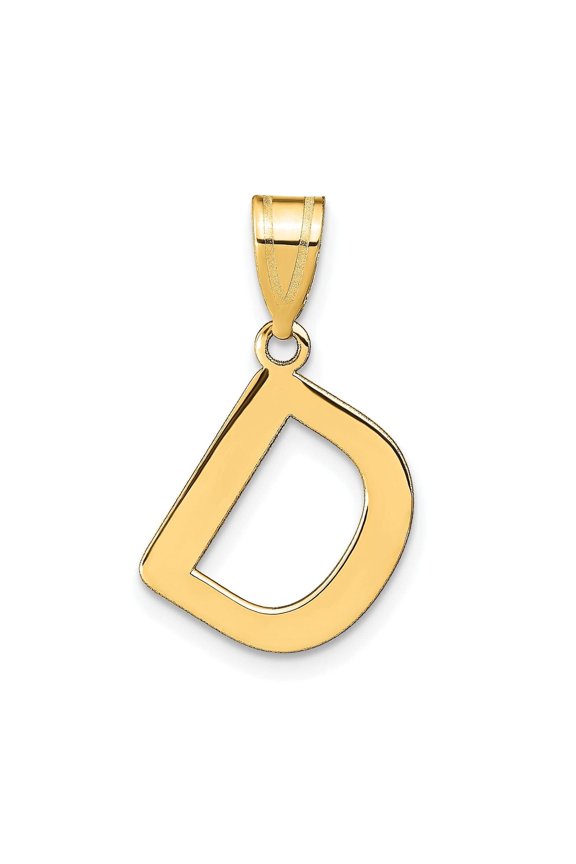 14k Yellow Gold Slanted Design Bubble Letter D Initial Pendant