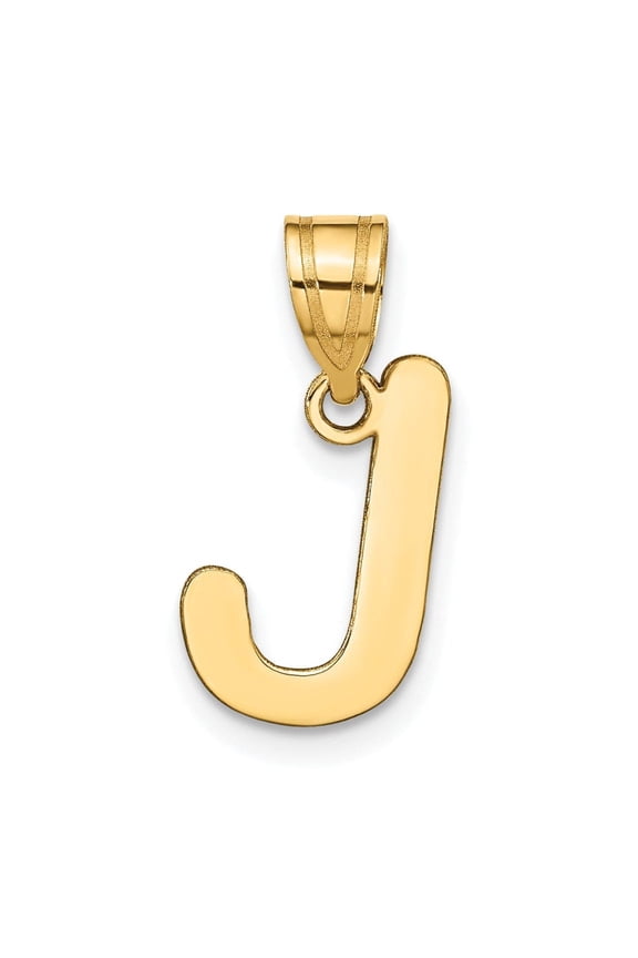 14k Yellow Gold Slanted Design Bubble Letter J Initial Pendant