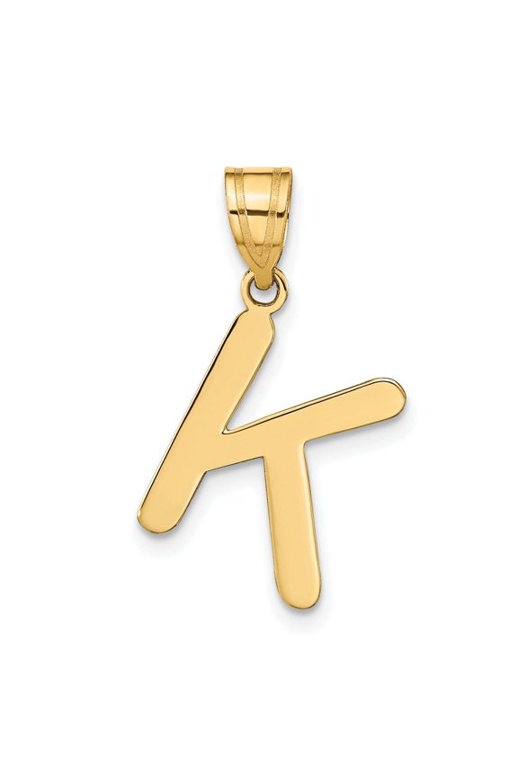 14k Yellow Gold Slanted Design Bubble Letter K Initial Pendant