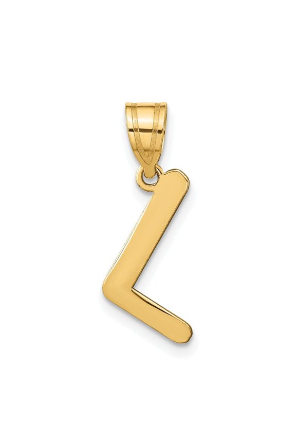 14k Yellow Gold Slanted Design Bubble Letter L Initial Pendant