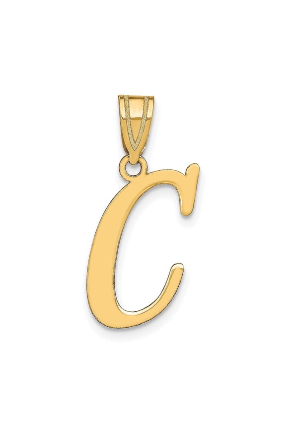 14k Yellow Gold Slanted Design Letter C Initial Charm Pendant