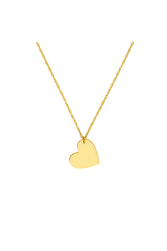 14k Yellow Gold Slanted Love Heart Onnecklace Spring-Ring Closure 18 Inch Pendant Necklace for Women