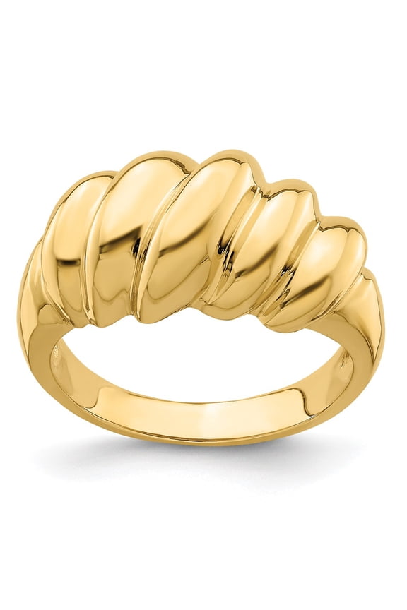 14k Yellow Gold Slanted Shrimp Dome Ring Fine Jewelry For Women Gifts For Her, Size 7