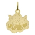 thumbnail image 1 of 14k Yellow Gold, Small Angel On A Cloud Laser Engraved Light Weight Pendant Charm 15mm, 1 of 4