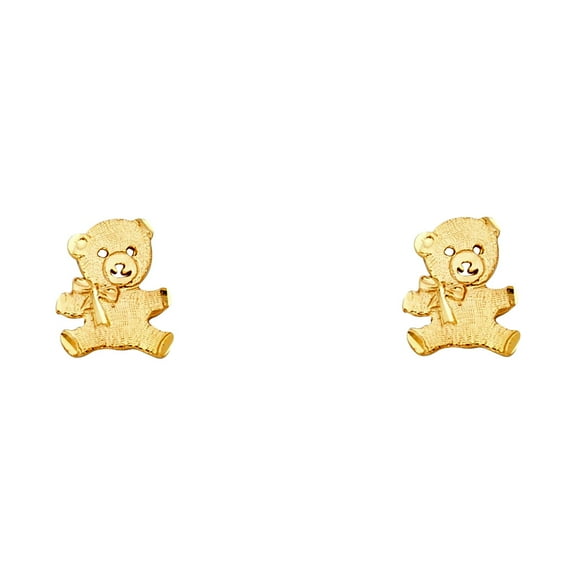 14k Yellow Gold Small Bear Post Earrings 8x10mm Stud Earring for Women - .9 Grams