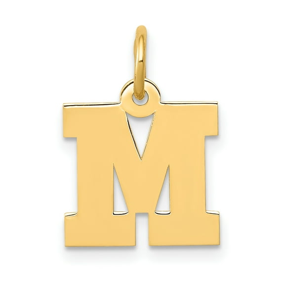 14k Yellow Gold Small Block Initial M Charm Pendant