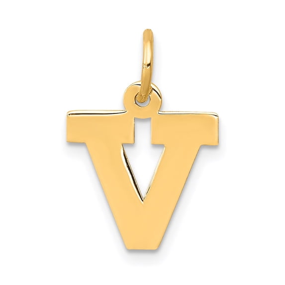 14k Yellow Gold Small Block Letter V Initial Charm Pendant
