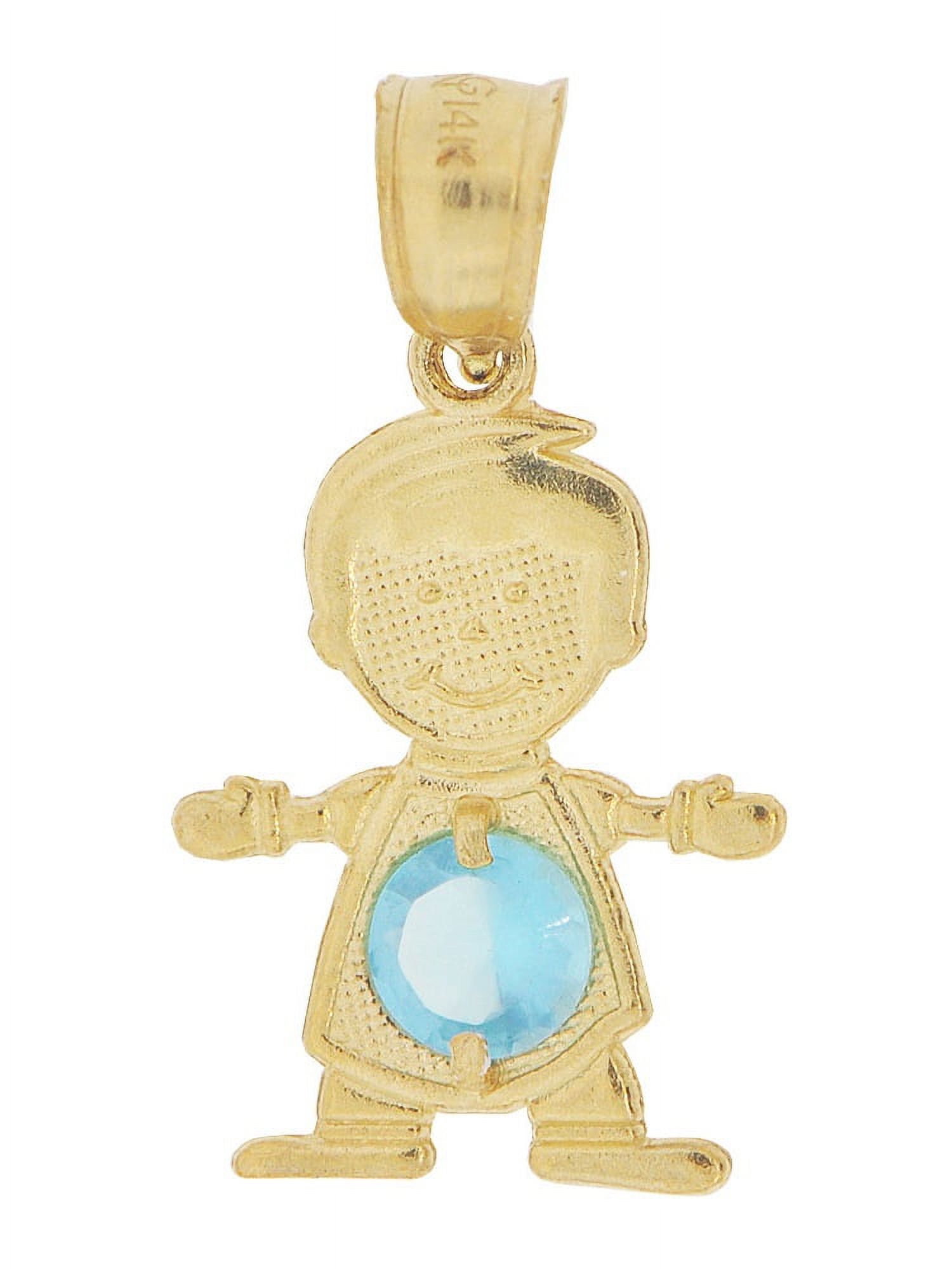 GIVEMEGOLD 14k Yellow Gold, Small Boy Pendant Charm Aqua Blue March Created CZ Birthstone 13mm