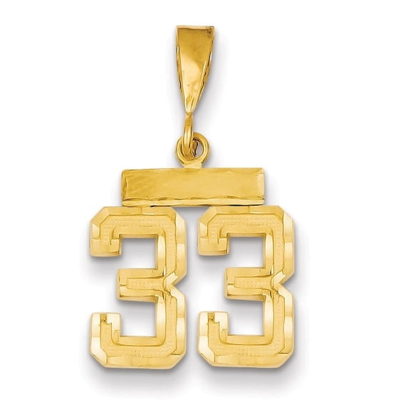 14k Yellow Gold Small Brushed Diamond-cut Number 33 Charm Pendant