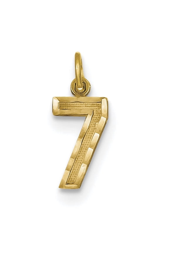 14k Yellow Gold Small Brushed Diamond-cut Number 7 Charm Pendant
