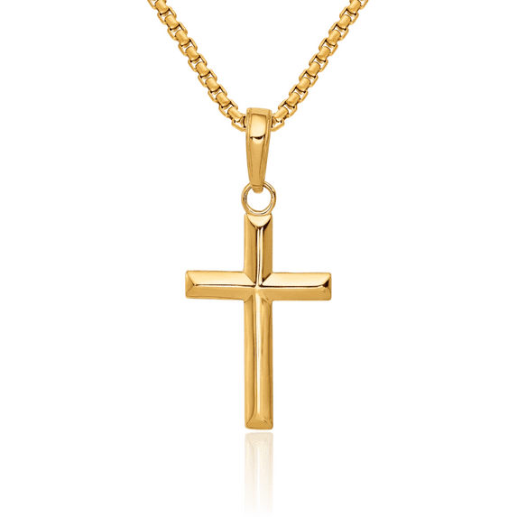 14K Solid Yellow Gold Latin Mexican Holy Cross Necklace Religious Chain Pendant Jesus Christ Charm with chain 20inch