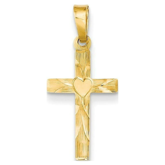 14k Yellow Gold Small Cross with Heart Pendant - .5 Grams - Measures 17x10mm