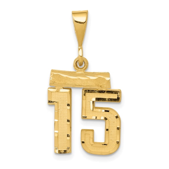 14k Yellow Gold Small Diamond-cut Number 15 Charm Pendant