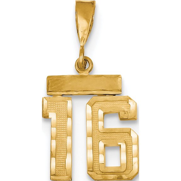 Jewelry by Sweet Pea 14K Yellow Gold Small Brushed Diamond-cut Number 16 Charm