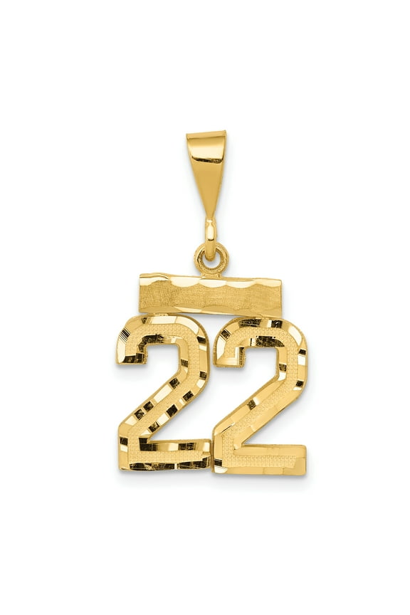 14k Yellow Gold Small Diamond-cut Number 22 Charm Pendant