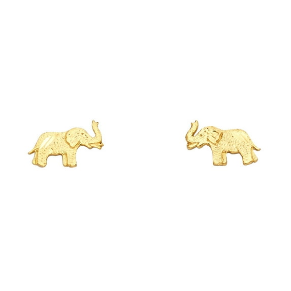 14k Yellow Gold Small Elephant Post Earrings, (7mm X 7mm)