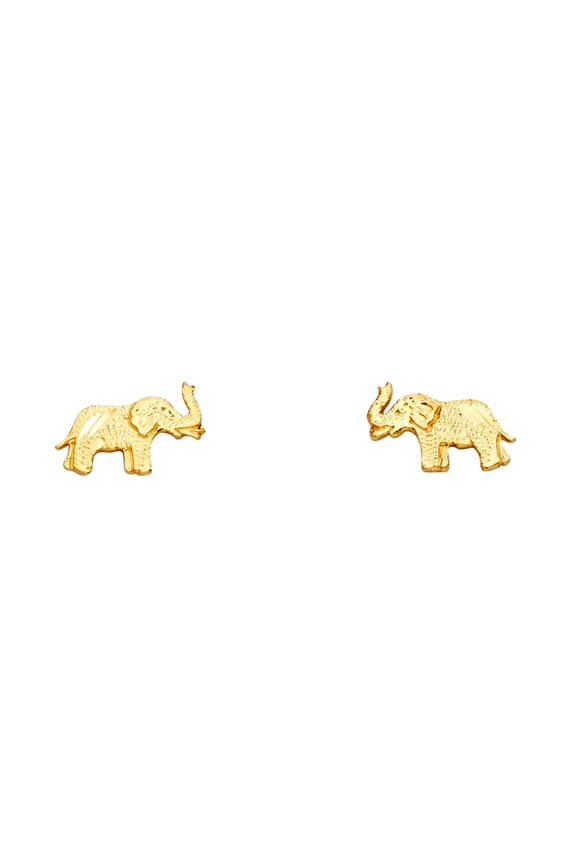 14k Yellow Gold Small Elephant Post Earrings 7x7mm Stud Earring for Women - .7 Grams