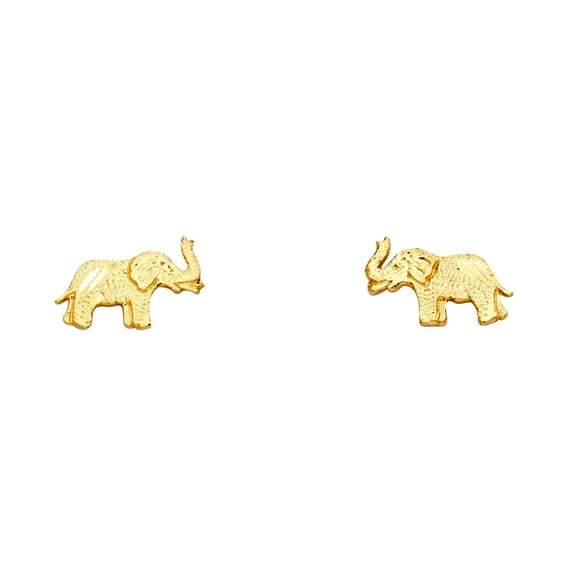 14k Yellow Gold Small Elephant Post Earrings 7x7mm Stud Earring for Women - .7 Grams