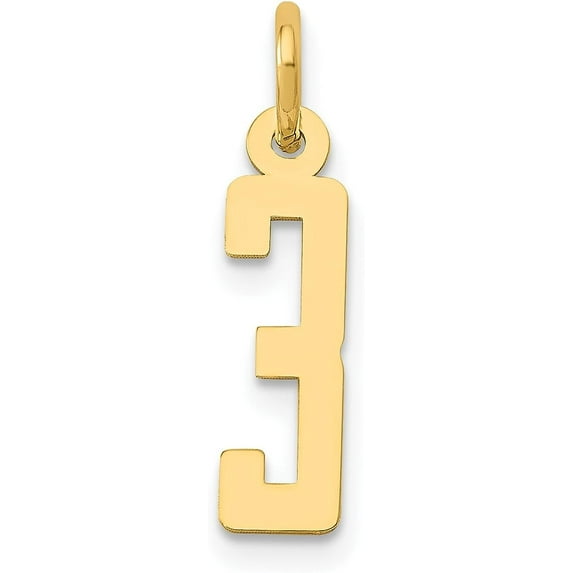 14k Yellow Gold Small Elongated Number 3 Charm - 15.3mm