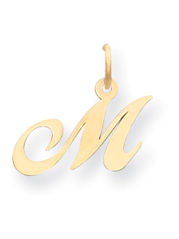 14k Yellow Gold Small Fancy Script Initial M Charm Pendant