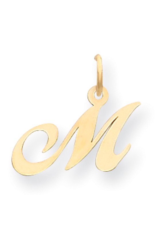 14k Yellow Gold Small Fancy Script Initial M Charm Pendant
