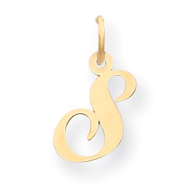 14k Yellow Gold Small Fancy Script Initial S Charm Pendant