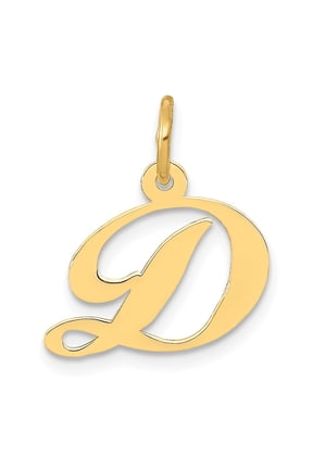 14k Yellow Gold Small Fancy Script Letter D Initial Charm Pendant