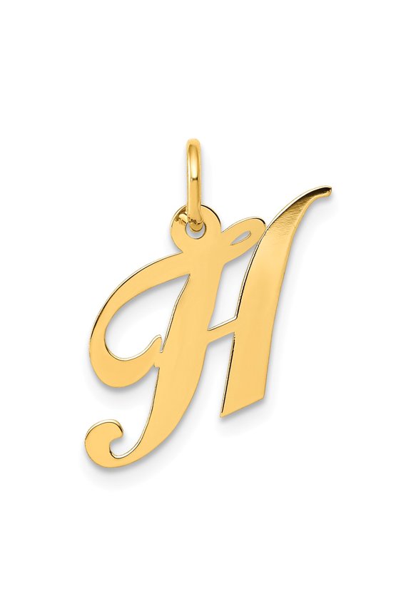 14k Yellow Gold Small Fancy Script Letter H Initial Charm Pendant