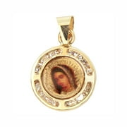 GIVEMEGOLD 14k Yellow Gold, Small Image Over Gold Virgin Mary Religious Pendant Round Charm Created CZ 11mm NO Necklace
