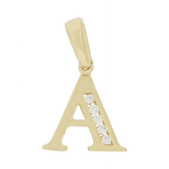 14k Yellow Gold, Small Initial Capital Letter A Pendant Charm Created CZ 11mm Wide