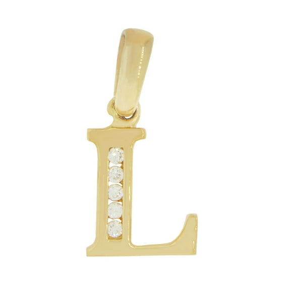 14k Yellow Gold, Small Initial Capital Letter L Pendant Charm Created CZ 9mm Wide with 20" Dainty Neck Chain