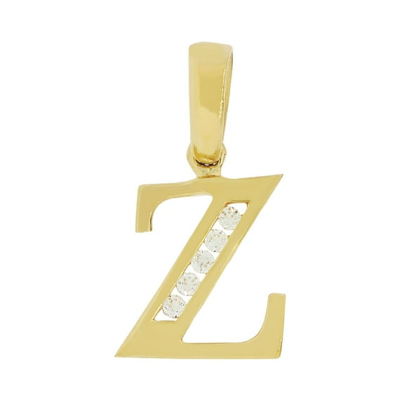 14k Yellow Gold, Small Initial Capital Letter Z Pendant Charm Created CZ 9mm Wide