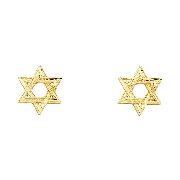 14k Yellow Gold Small Jewish Star Post Earrings 10x10mm Stud Earring for Women - .7 Grams