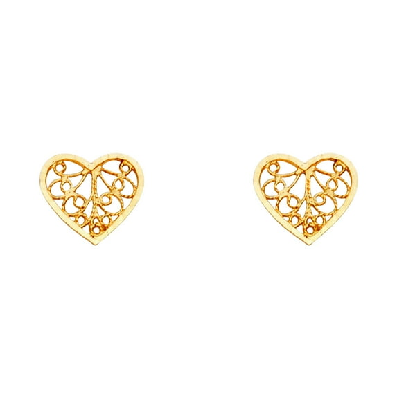 14k Yellow Gold Small Love Heart Post Earrings 10x10mm Stud Earring for Women - .8 Grams
