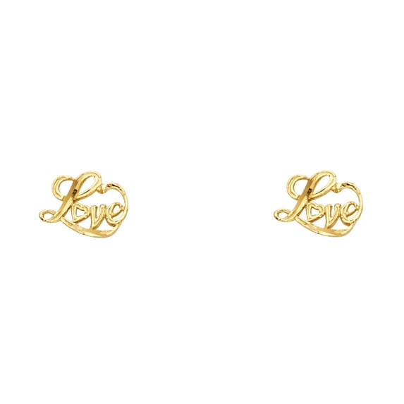 14k Yellow Gold Small Love Post Earrings, (7mm X 8mm)